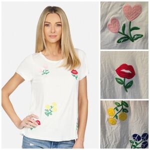 NWT Lauren Moshi Embroidery Happy Floral tee